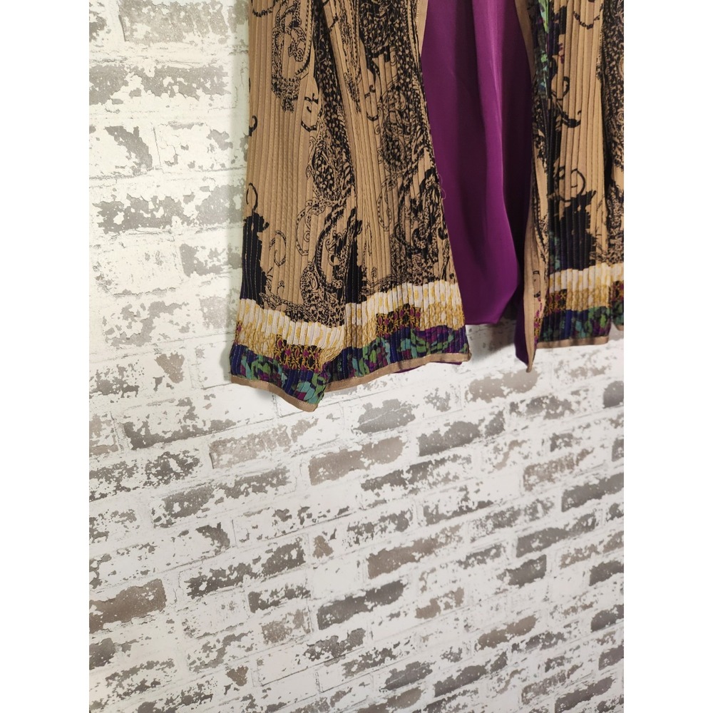 Boho Floral‎ Pleated Cardigan Large Muticolor Abstract Artsy Open Front Jacket - Picture 4 of 16